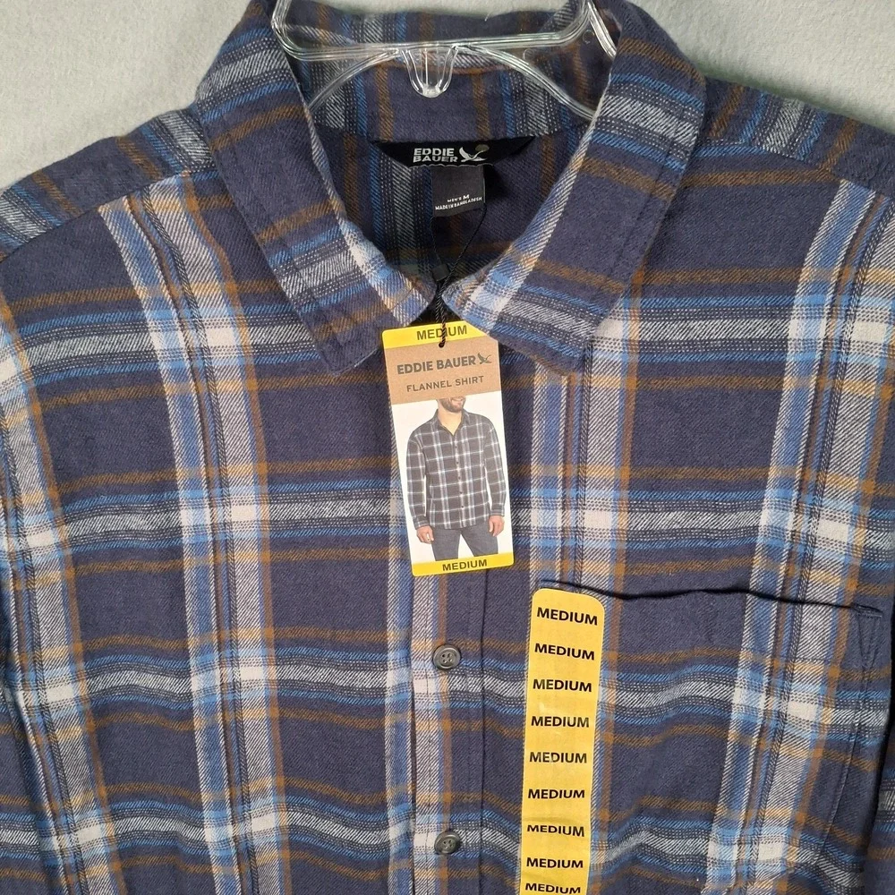 Eddie Bauer Shirt Mens Medium Insignia Blue Canyon Plaid Twill Flannel Button Up
